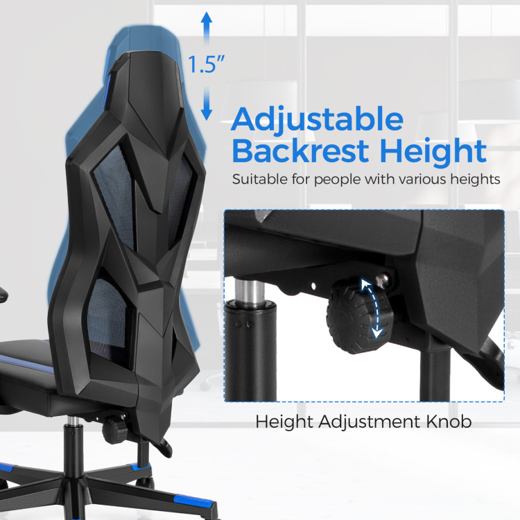 Gaming Chair with Adjustable Mesh Back-BlueCostway Gallery View 5 of 9
